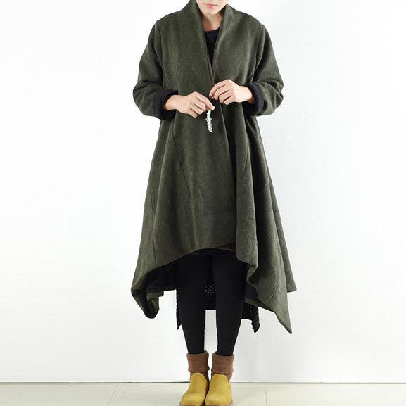 2025 winter woolen coats green cross asymmetrical cardigans long one button outwear dress