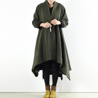 2025 winter woolen coats green cross asymmetrical cardigans long one button outwear dress