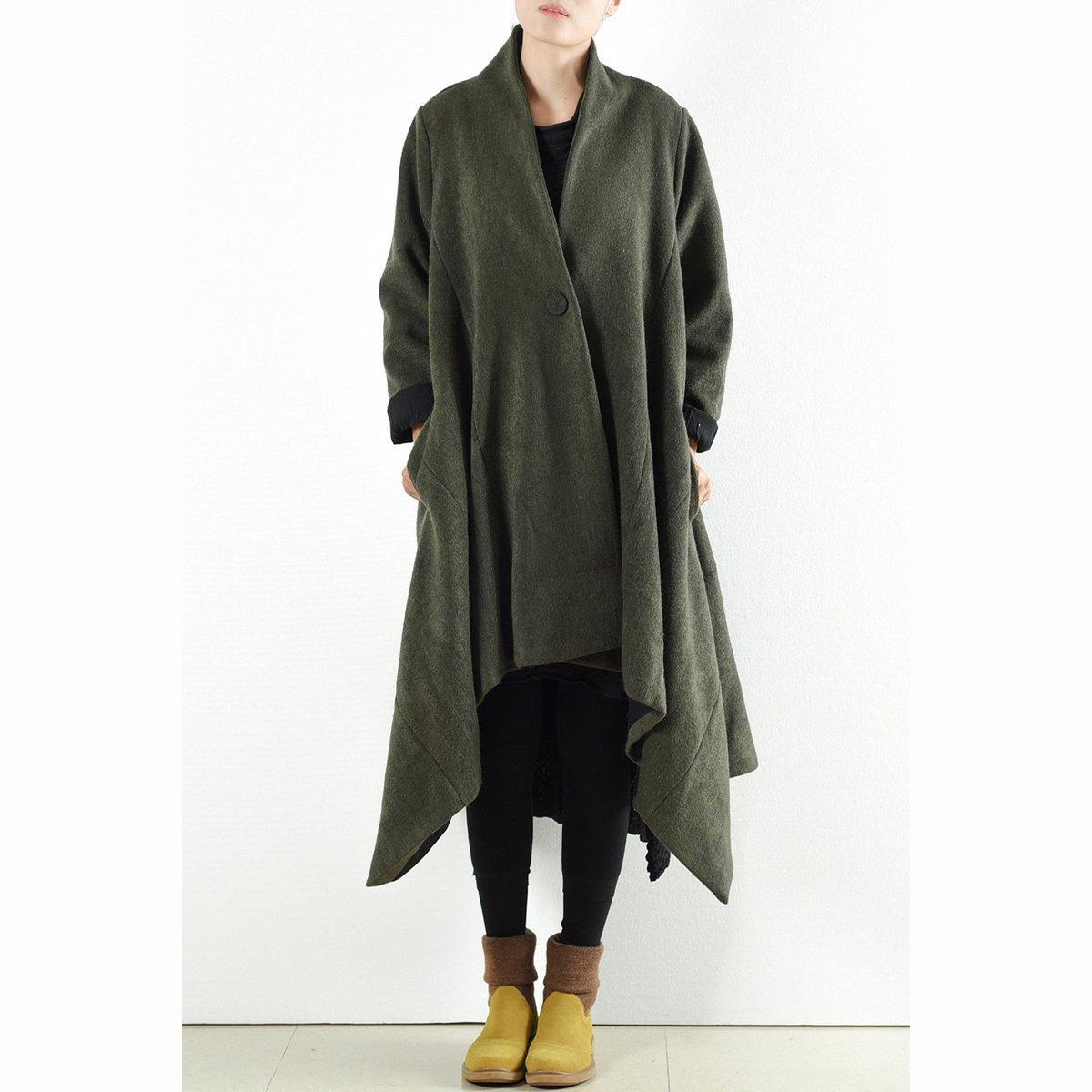 2025 winter woolen coats green cross asymmetrical cardigans long one button outwear dress