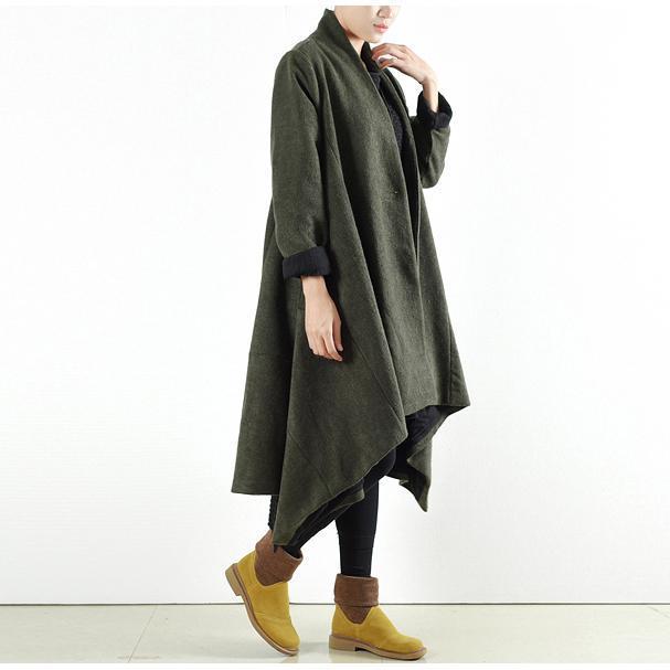2025 winter woolen coats green cross asymmetrical cardigans long one button outwear dress