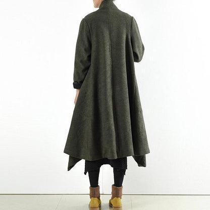 2025 winter woolen coats green cross asymmetrical cardigans long one button outwear dress