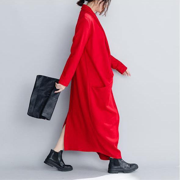 2019 Fashion Vintage Loose Red And Black Wool Maxi Dresses For Women - SooLinen
