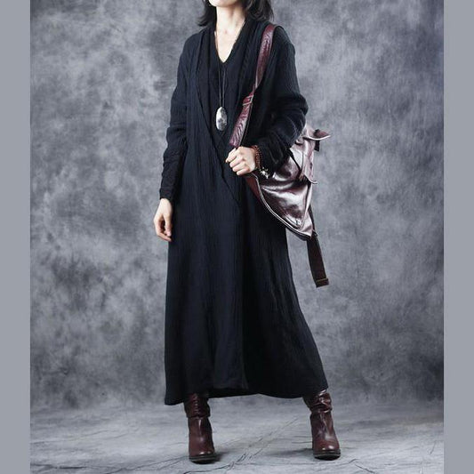 2018 New Casual Quilted Cotton Linen Sweater Dresses Women Loose Clothes - SooLinen