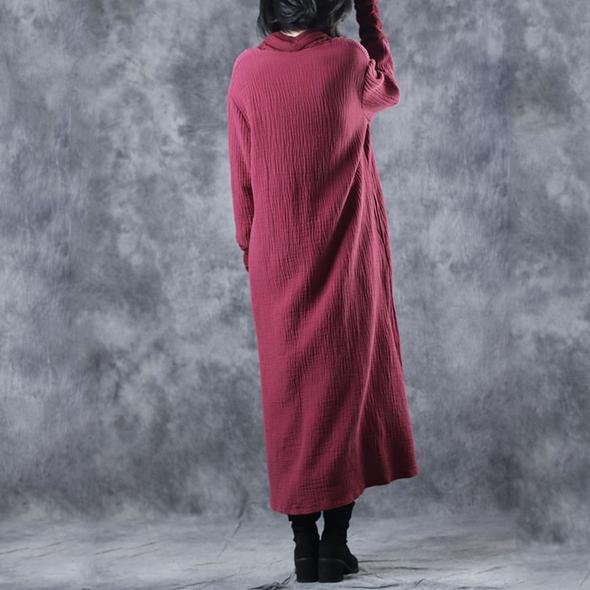 2018 New Casual Quilted Cotton Linen Sweater Dresses Women Loose Clothes - SooLinen