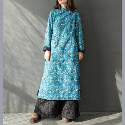 2025 New yellow floral spring dresses Chinese element Women Thicken Long Dresses