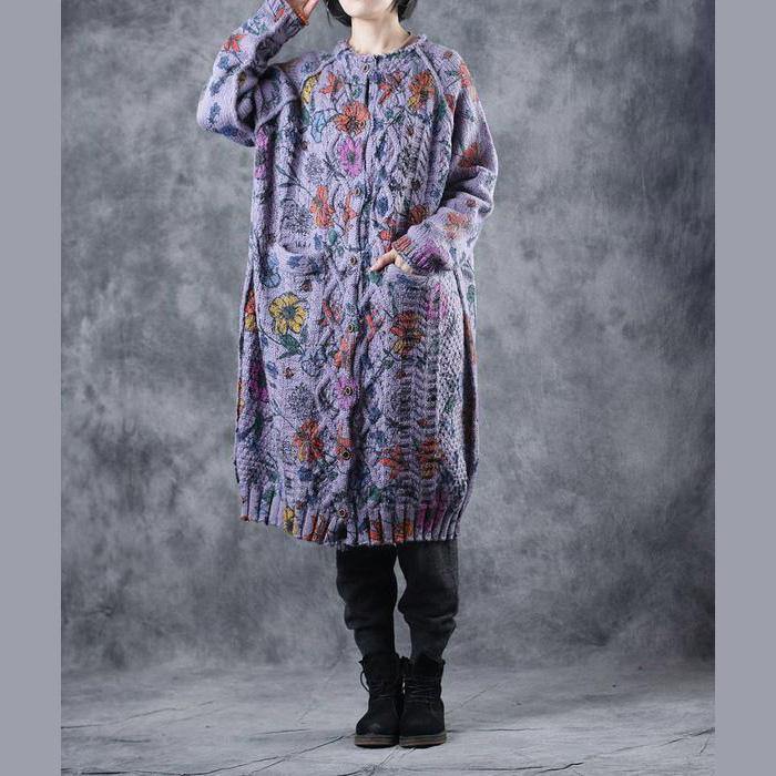 2018 New Vintage Loose Print Thicken Long Sweater Coat For Women - SooLinen