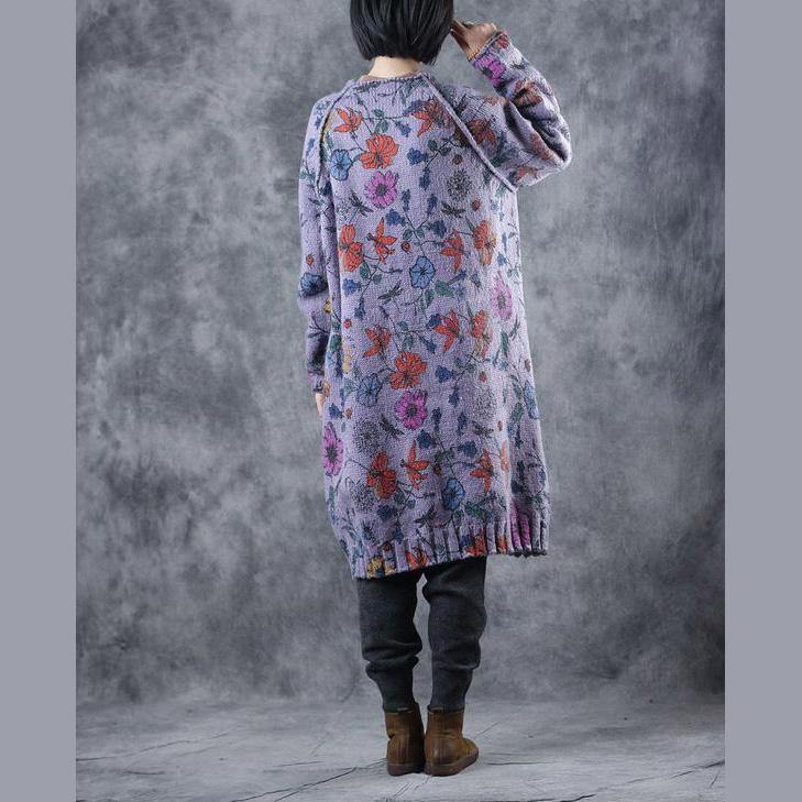 2018 New Vintage Loose Print Thicken Long Sweater Coat For Women - SooLinen