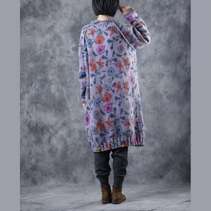 2018 New Vintage Loose Print Thicken Long Sweater Coat For Women - SooLinen