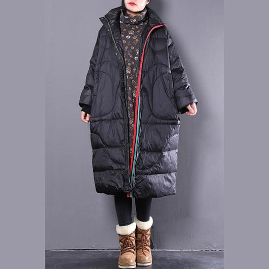 2019 black down coat casual stand collar down coat Elegant pockets zippered overcoat - SooLinen