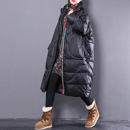 2019 black down coat casual stand collar down coat Elegant pockets zippered overcoat - SooLinen