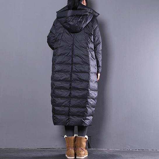 2019 black down coat plus size clothing hooded down coat Casual Large pockets down coat - SooLinen