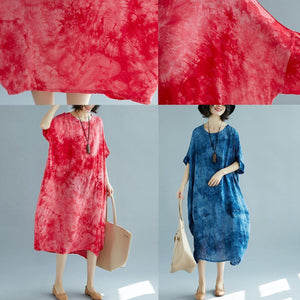 2019 white long linen dress plus size O neck floral linen clothing dresses casual short sleeve baggy dresses linen caftans