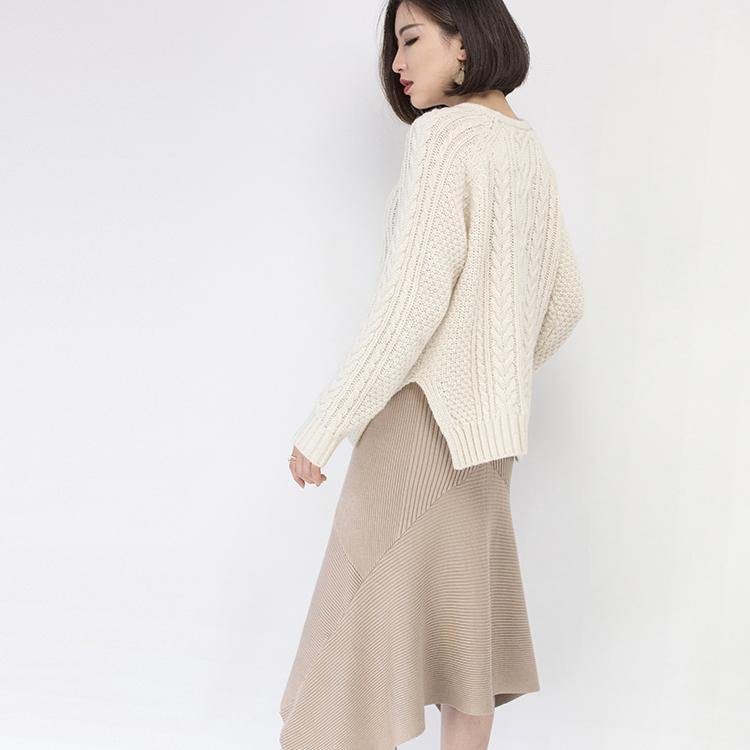 2019 chocolate chunky cozy sweater Loose fitting O neck side open knit sweat tops boutique cable knit blouse - SooLinen