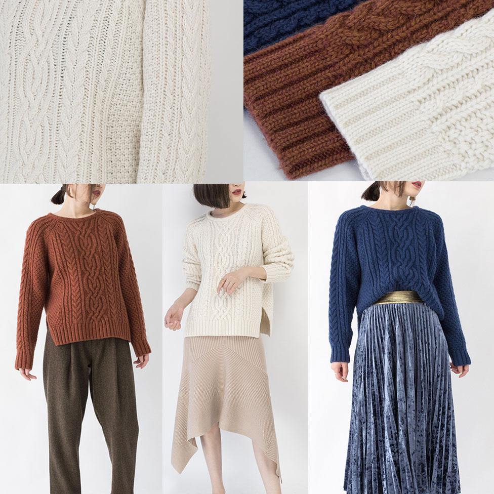 2019 chocolate chunky cozy sweater Loose fitting O neck side open knit sweat tops boutique cable knit blouse - SooLinen