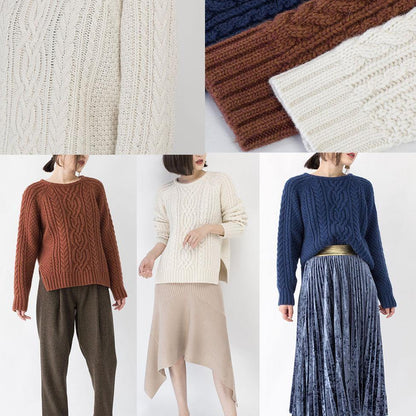 2019 chocolate chunky cozy sweater Loose fitting O neck side open knit sweat tops boutique cable knit blouse - SooLinen