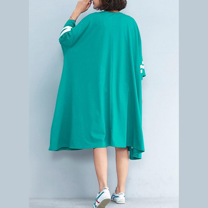 2018 green cotton dress casual traveling dress fine bracelet sleeved alphabet prints cotton clothing dresses - SooLinen