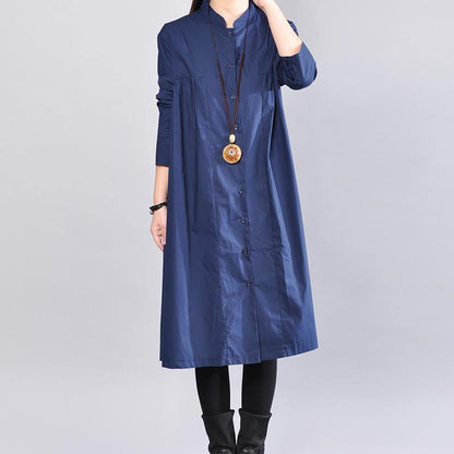 2018 navy pure linen dresses plus size clothing linen clothing dress casual Cinched solid color linen dresses - SooLinen