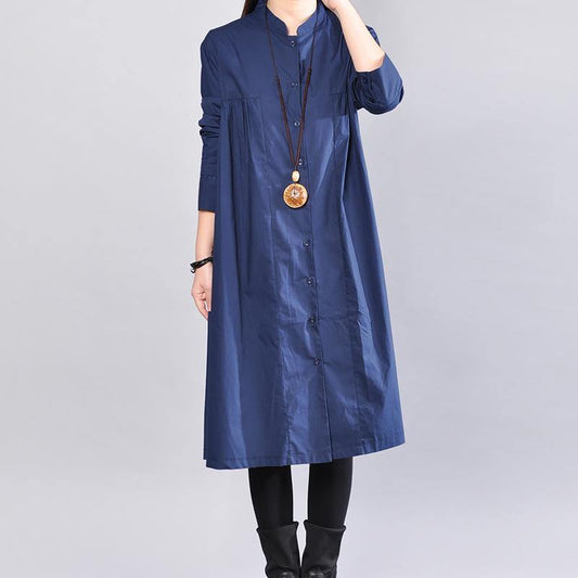 2018 navy pure linen dresses plus size clothing linen clothing dress casual Cinched solid color linen dresses - SooLinen