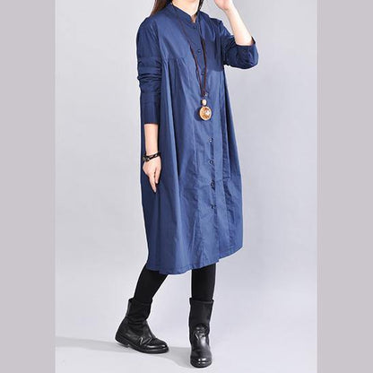 2018 navy pure linen dresses plus size clothing linen clothing dress casual Cinched solid color linen dresses - SooLinen