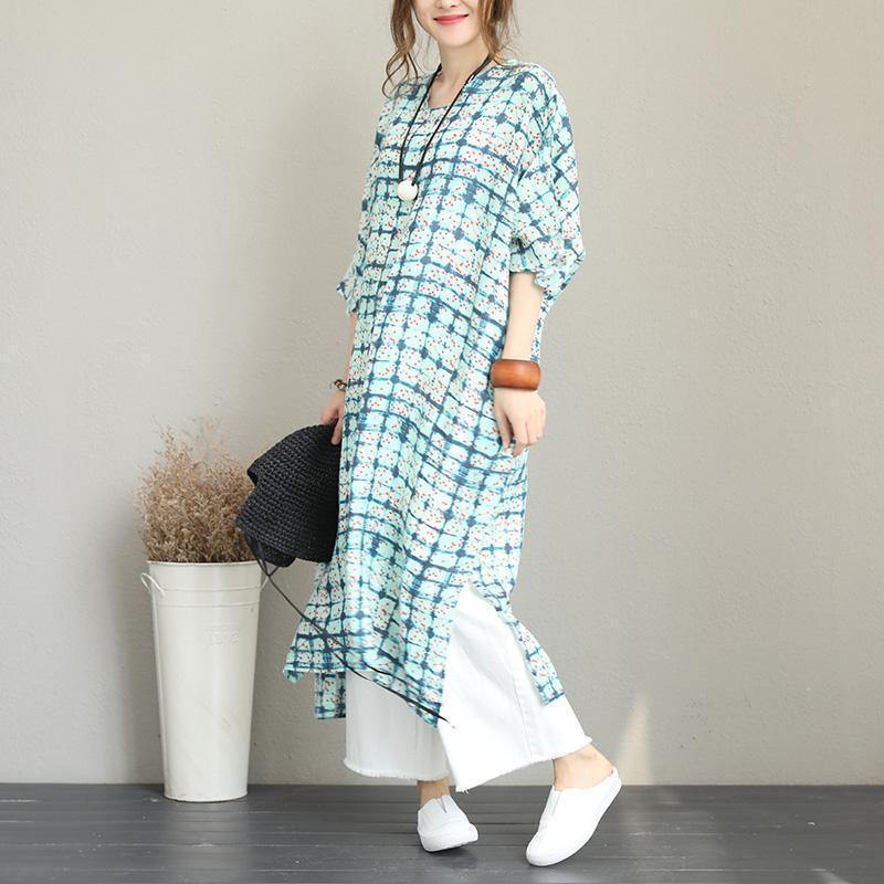 2018 prints linen caftans trendy plus size side open traveling dress boutique batwing sleeve linen caftans - SooLinen