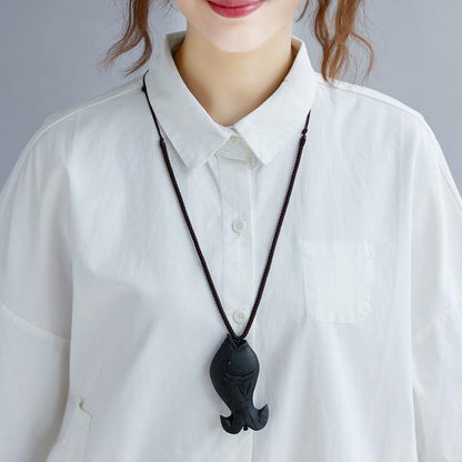 2018 white cotton shirt dress plus size traveling clothing casual long sleeve pockets side open Turn-down Collar cotton shirt dress - SooLinen