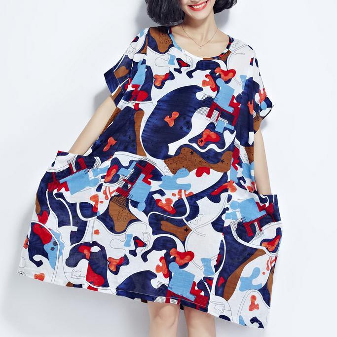 2018multi color pure cotton dress plus size clothing shirt dress casual big hem o neck cotton clothing - SooLinen