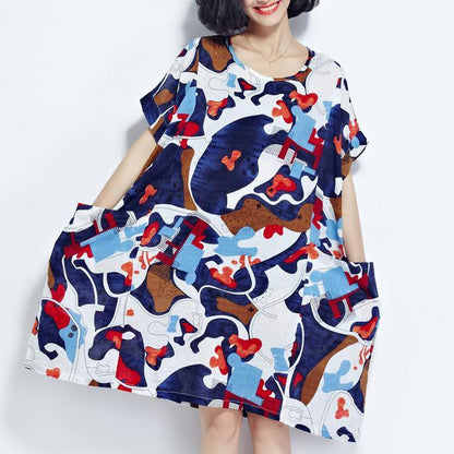 2018multi color pure cotton dress plus size clothing shirt dress casual big hem o neck cotton clothing - SooLinen