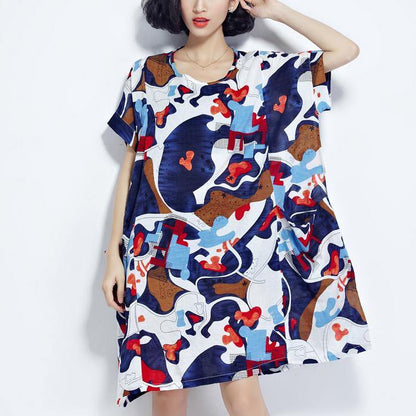 2018multi color pure cotton dress plus size clothing shirt dress casual big hem o neck cotton clothing - SooLinen