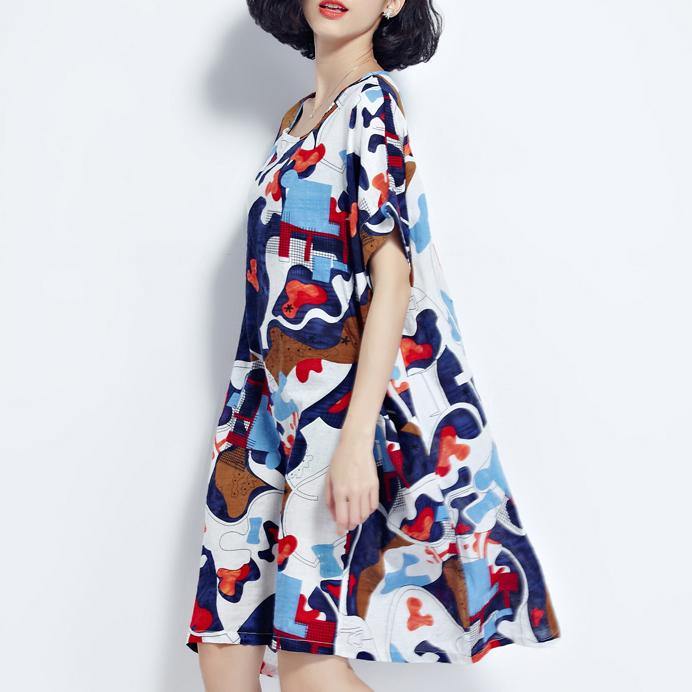 2018multi color pure cotton dress plus size clothing shirt dress casual big hem o neck cotton clothing - SooLinen