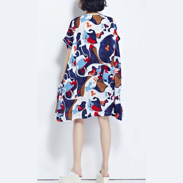 2018multi color pure cotton dress plus size clothing shirt dress casual big hem o neck cotton clothing - SooLinen