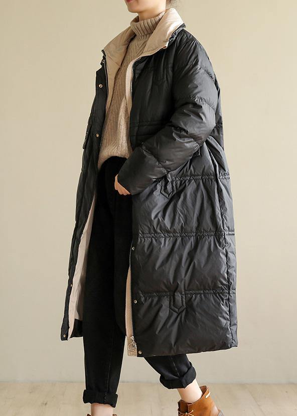 2019 black womens coats oversize snow jackets stand collar patchwork winter outwear - SooLinen