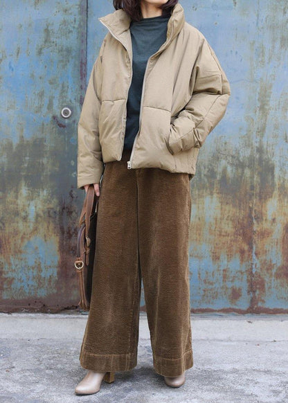 2019 light yellow down coat winter plus size clothing stand collar womens parka thick fine winter outwear - SooLinen