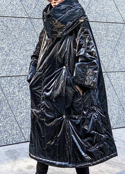 2019 plus size down jacket winter outwear black big lapel collar overcoat - SooLinen