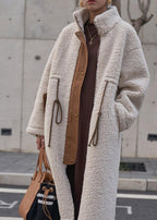 2024 nude Woolen Coats plus size winter coat high neck drawstring jackets(Limited Stock)