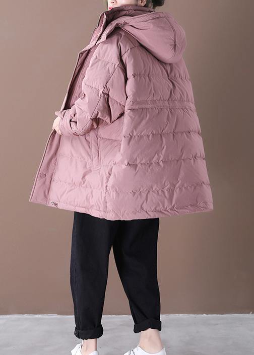 2021 pink down coat winter plus size snow jackets hooded pockets women overcoat - SooLinen