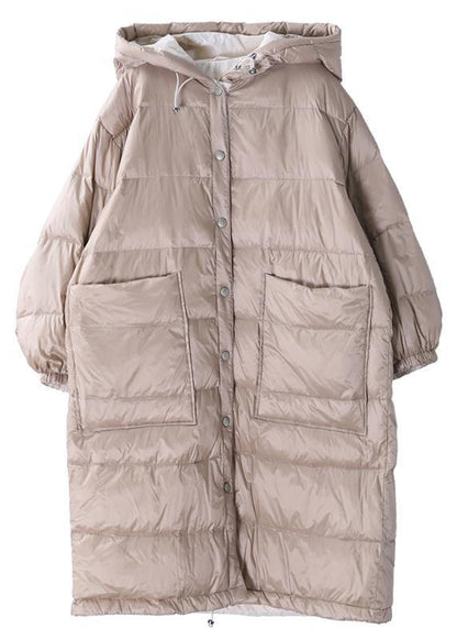 2021 plus size clothing snow jackets coats khaki hooded pockets goose Down coat - SooLinen