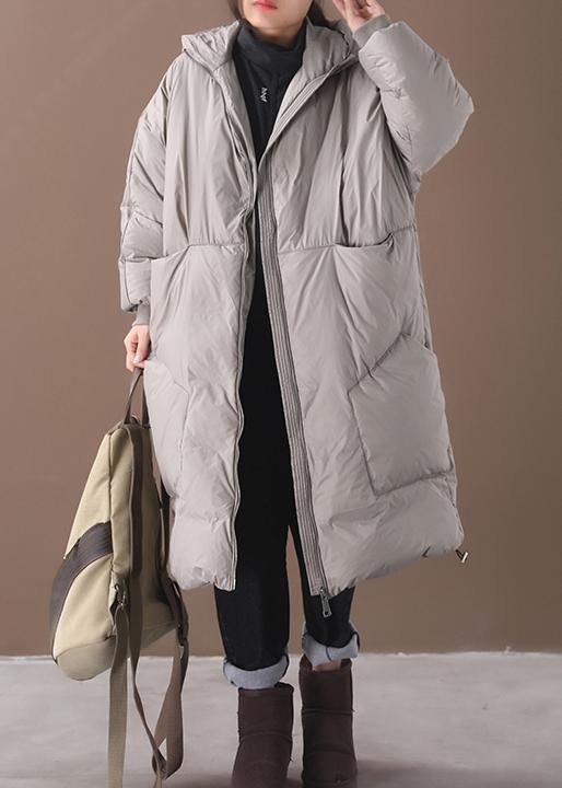 2021 plus size snow jackets gray hooded pockets goose Down coat - SooLinen