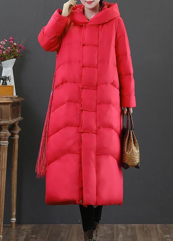 2021 red down jacket woman plus size down jacket hooded zippered fine overcoat - SooLinen