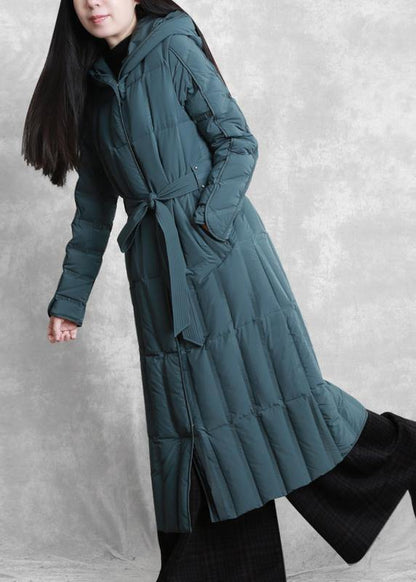 2021 trendy plus size coats green hooded tie waist down coat winter - SooLinen