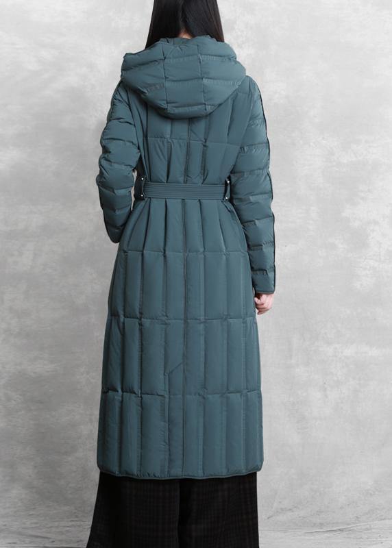 2021 trendy plus size coats green hooded tie waist down coat winter - SooLinen