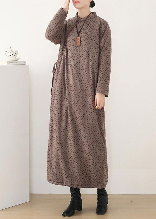 2021 winter China slanted front warm plus velvet thick retro loose long cheongsam dress - SooLinen