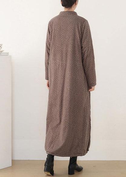 2021 winter China slanted front warm plus velvet thick retro loose long cheongsam dress - SooLinen