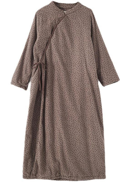 2021 winter China slanted front warm plus velvet thick retro loose long cheongsam dress - SooLinen