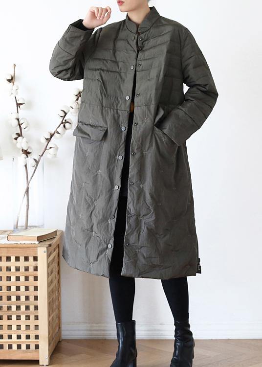 2021green down jacket woman casual stand collar women parka warm Casual winter outwear - SooLinen