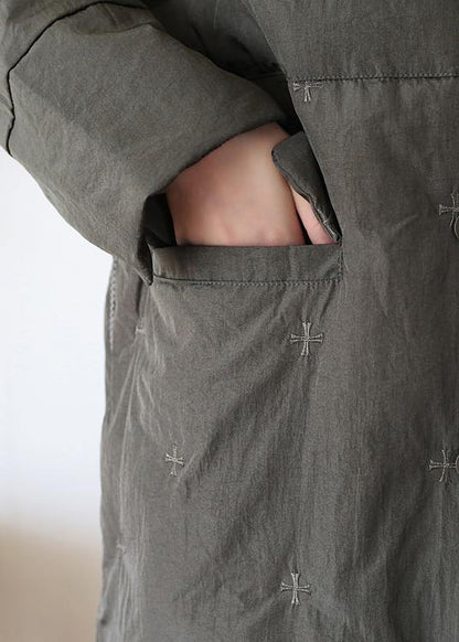 2021green down jacket woman casual stand collar women parka warm Casual winter outwear - SooLinen