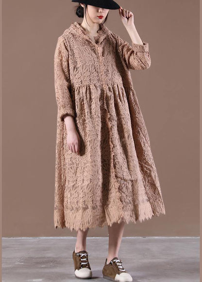 2021 Hooded Spring Tunic Dress Loose Lace dresses - SooLinen