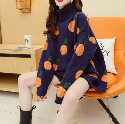 2025 thick warm blue big dotted rabbit wool tops plus size vintage knit sweater