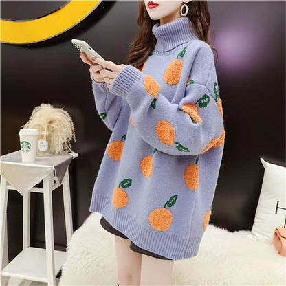 2025 thick warm blue big dotted rabbit wool tops plus size vintage knit sweater