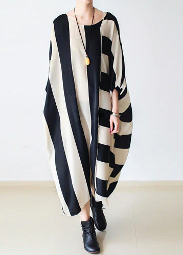 2025 autumn trend stripe baggy dresses silk plus size caftans oversized cotton gown