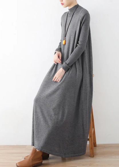 2025 winter gray knit maxi dresses elegant warm woolen dresses caftans gown